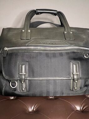 Ghurka Black Leather duffle weekend travel bag medium series